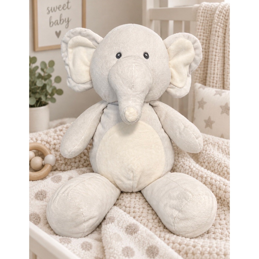 NWT. Kelly Baby Cuddle Elephant Rattle/Plush 20in. Toy. Light Gray/White.